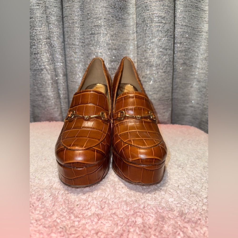 Sam Edelman Croc-Embossed Tan Loafers